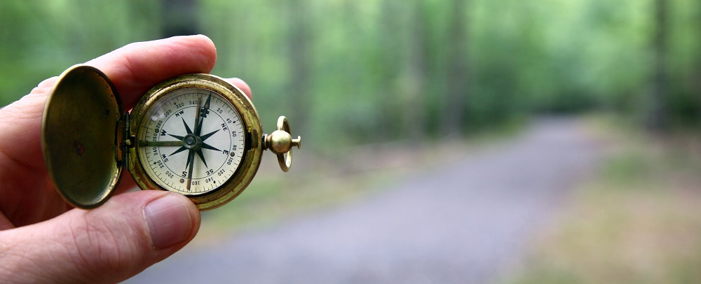 Hand holding a compass