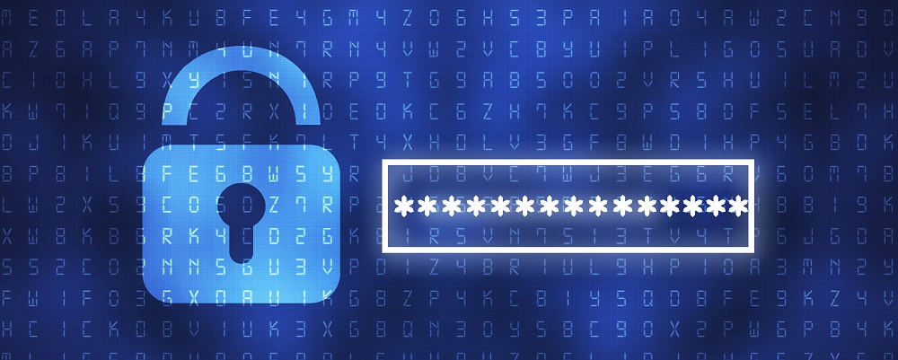 lock icon and password box in front of a background of random letters