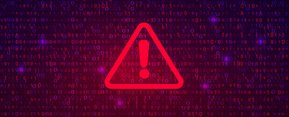 red exclamation point on a background of computer code