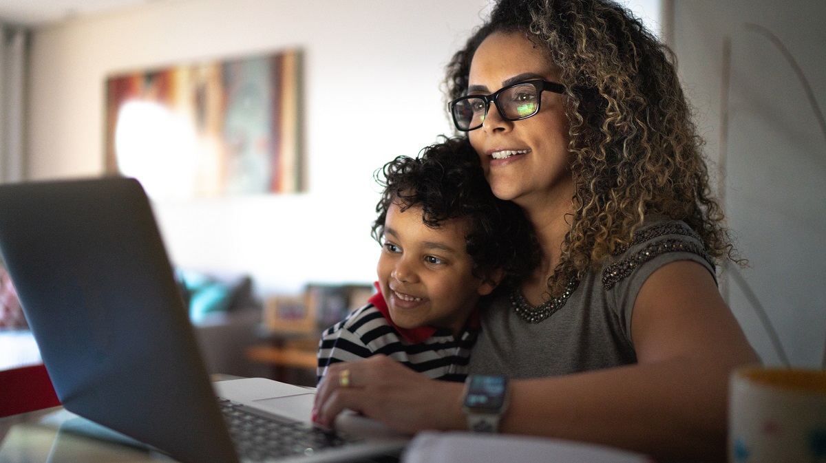 Woman and son at a computer