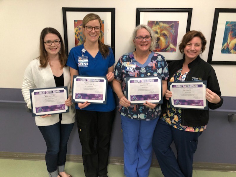 Pediatric/PICU R.N.s Megan Gibbons, Kylie Tangney, Mary Dillon and Kate Lilley 