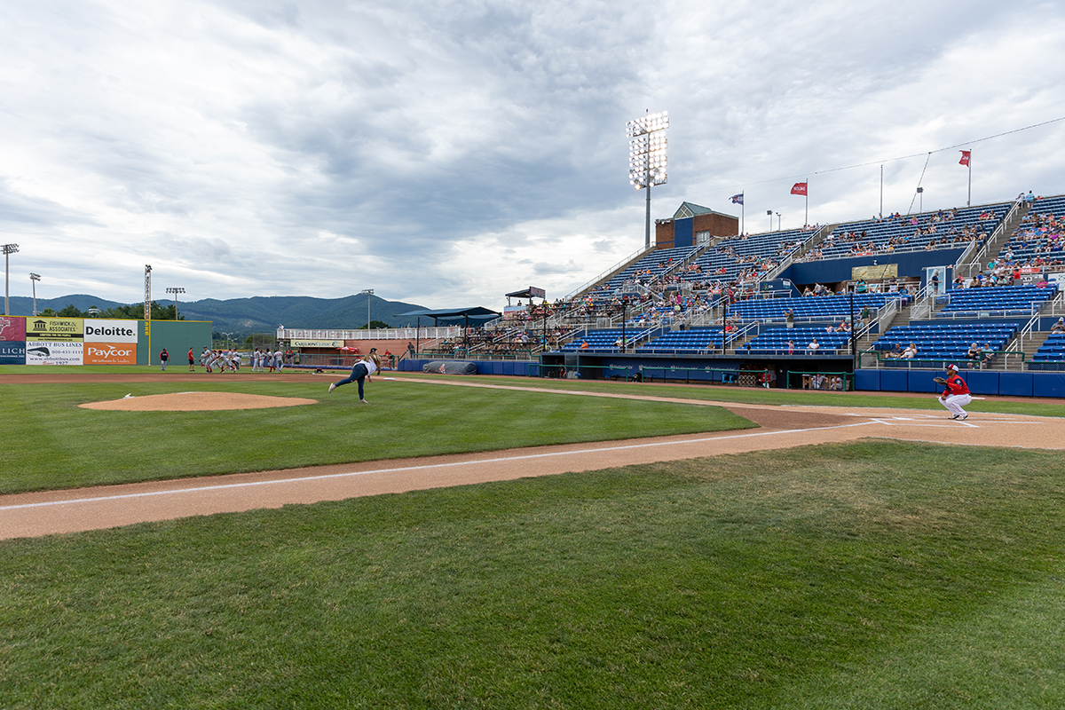 Laney Audet, R.N., 8 Mountain ICU, throwing out the first pitch 