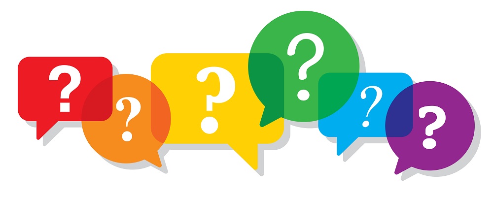 colorful thought bubbles with question marks