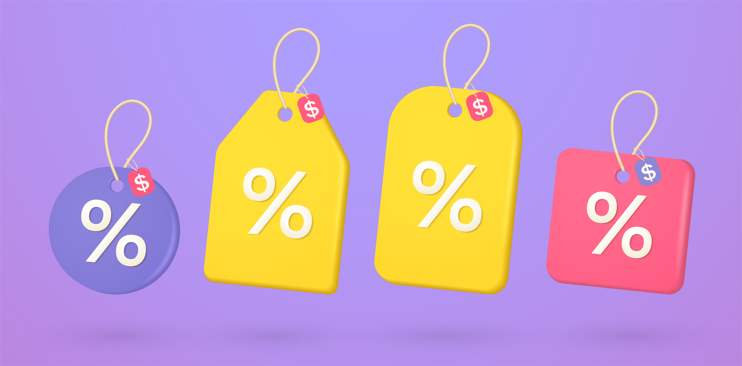 price tags with the percentage symbol