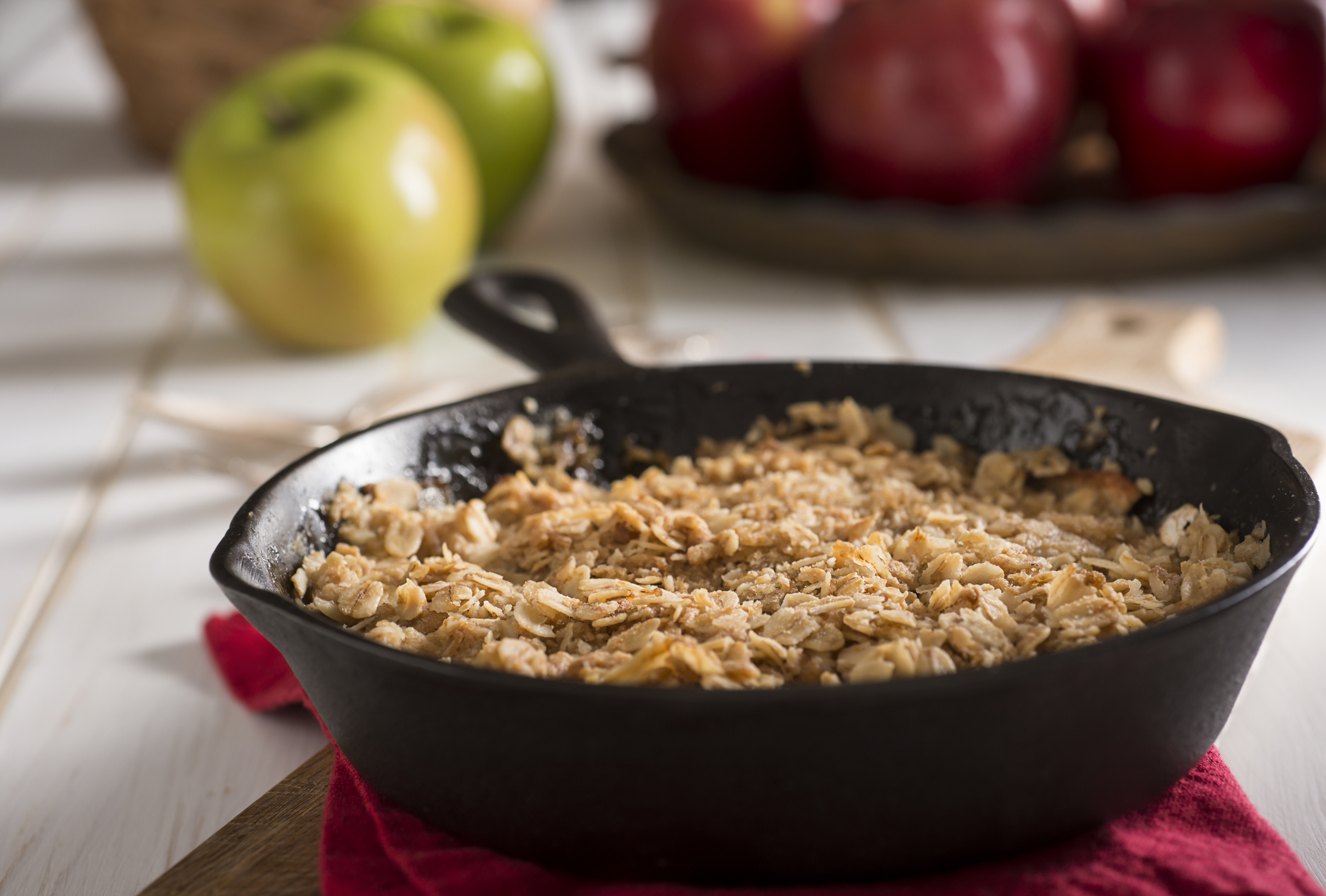 Apple crisp in a skillet.