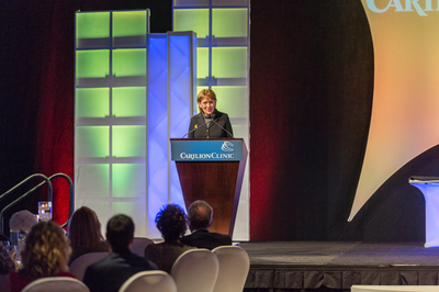 Nancy Agee speaking at the Shine Awards, an annual ceremony that recognizes Carilion employees.