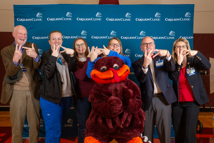 Carilion Children's leaders hanging out with the HokieBird.