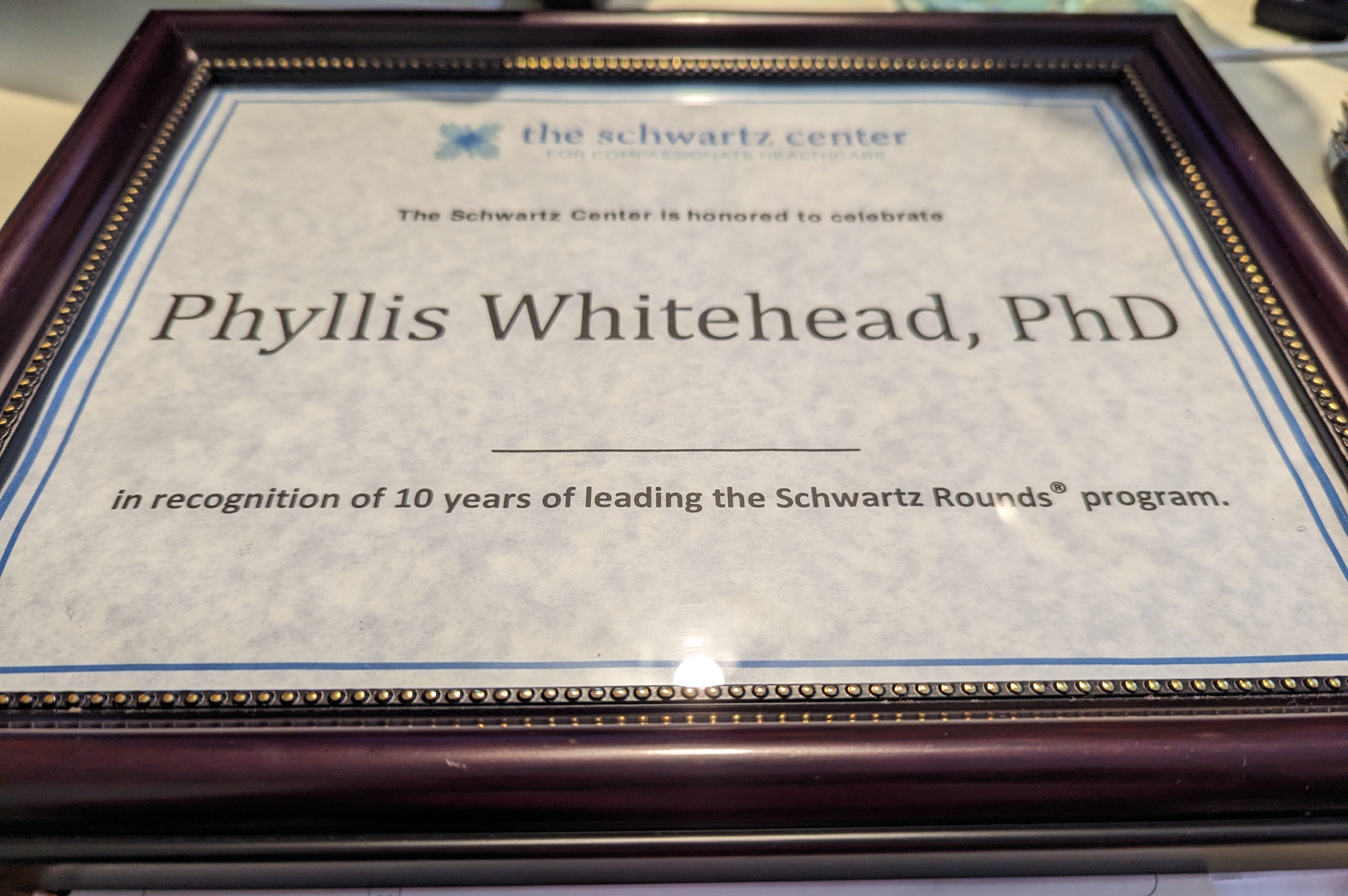 Certificate from Schwartz Rounds
