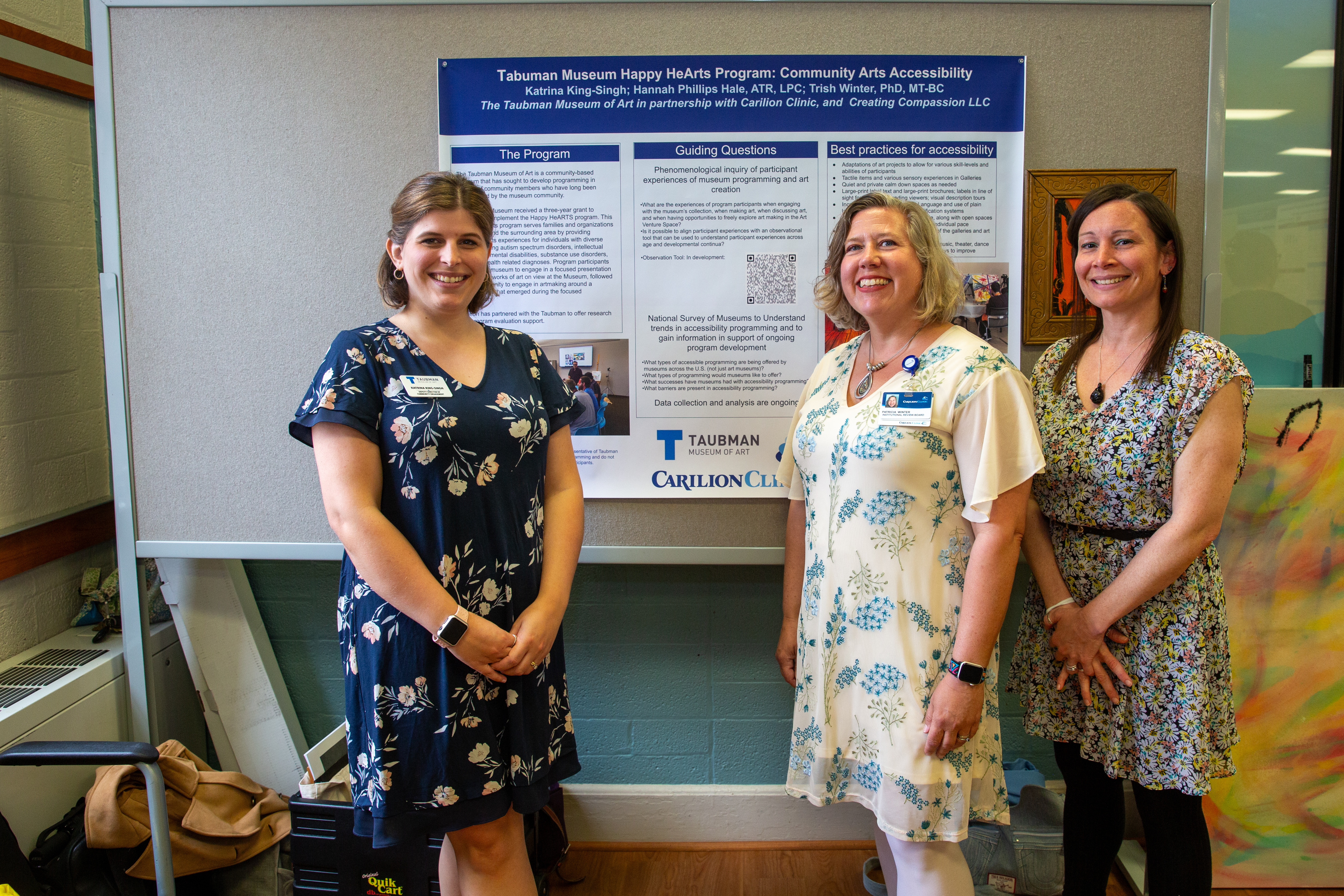 Katrina King-Singh of the Taubman Museum of Art, Patricia Winter of Carilion Clinic Institutional Review Board. Taubman Museum Happy HeArts Program.