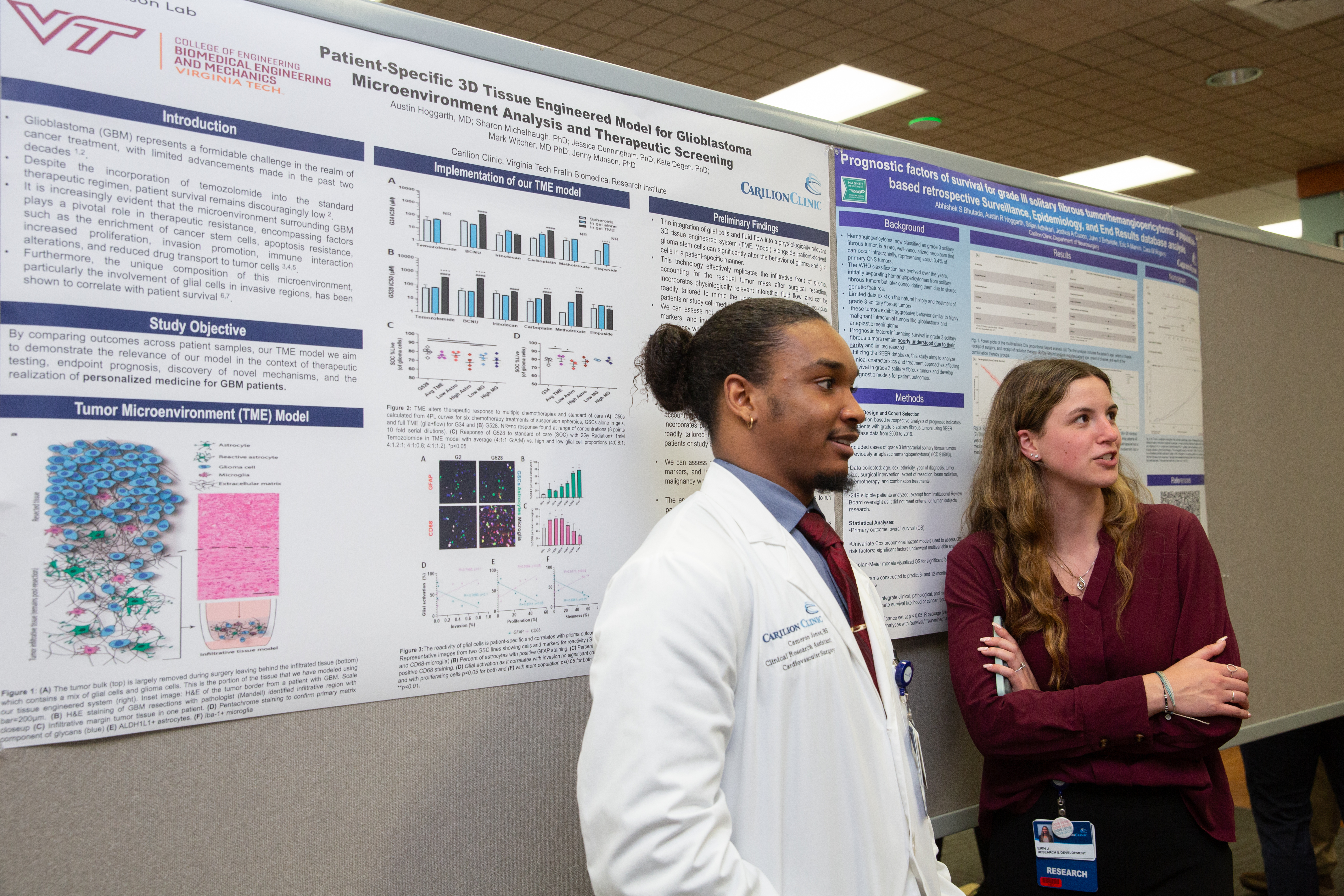 Cameron Jones, clinical research assistant in cardiovascular surgery, and Erin Jennings, Research and Development