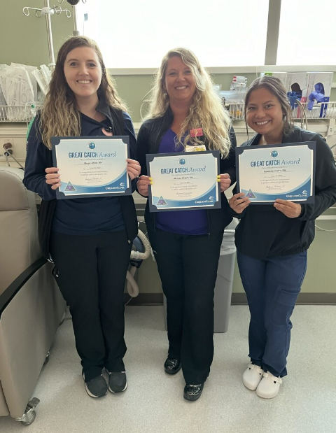 Great Catch Award recipients Megan Miller, Melissa Wright and Gabrielle Castro
