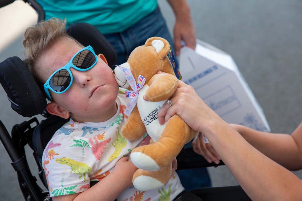 Carilion Children's patient enjoying their new Speedy Bear