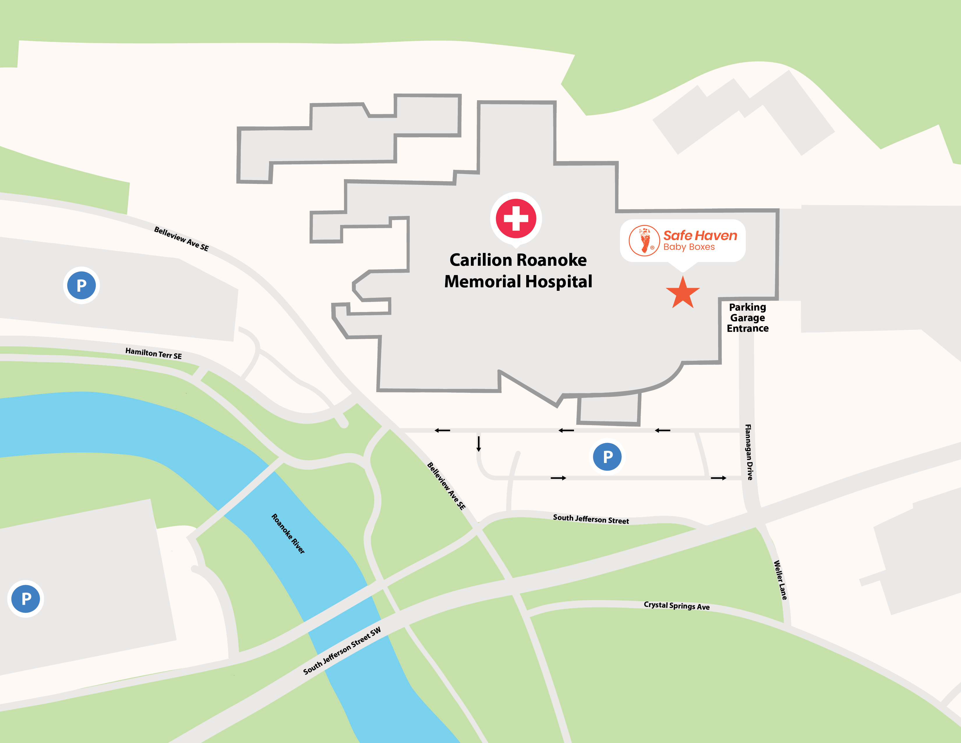 Map of CRMH with Safe Haven Baby Box location