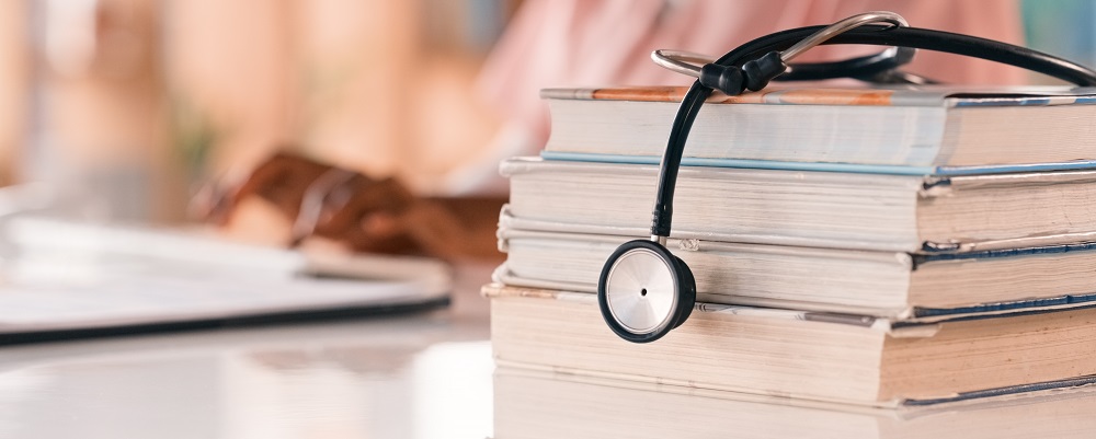 stethoscope and books