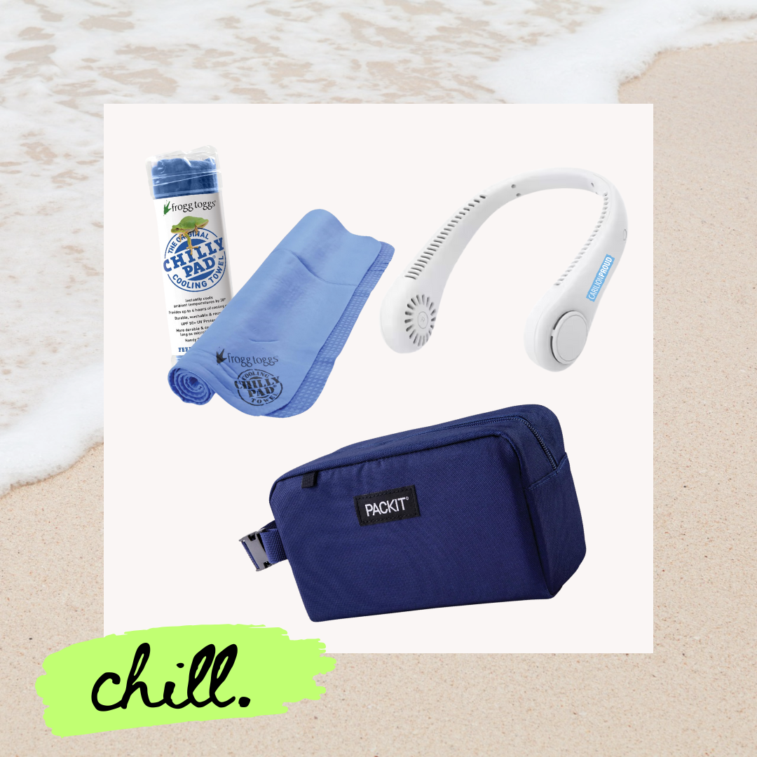Chill Bundle: Carilion Proud branded neck fan, Chilly Pad, Pack-It freezer snack bag