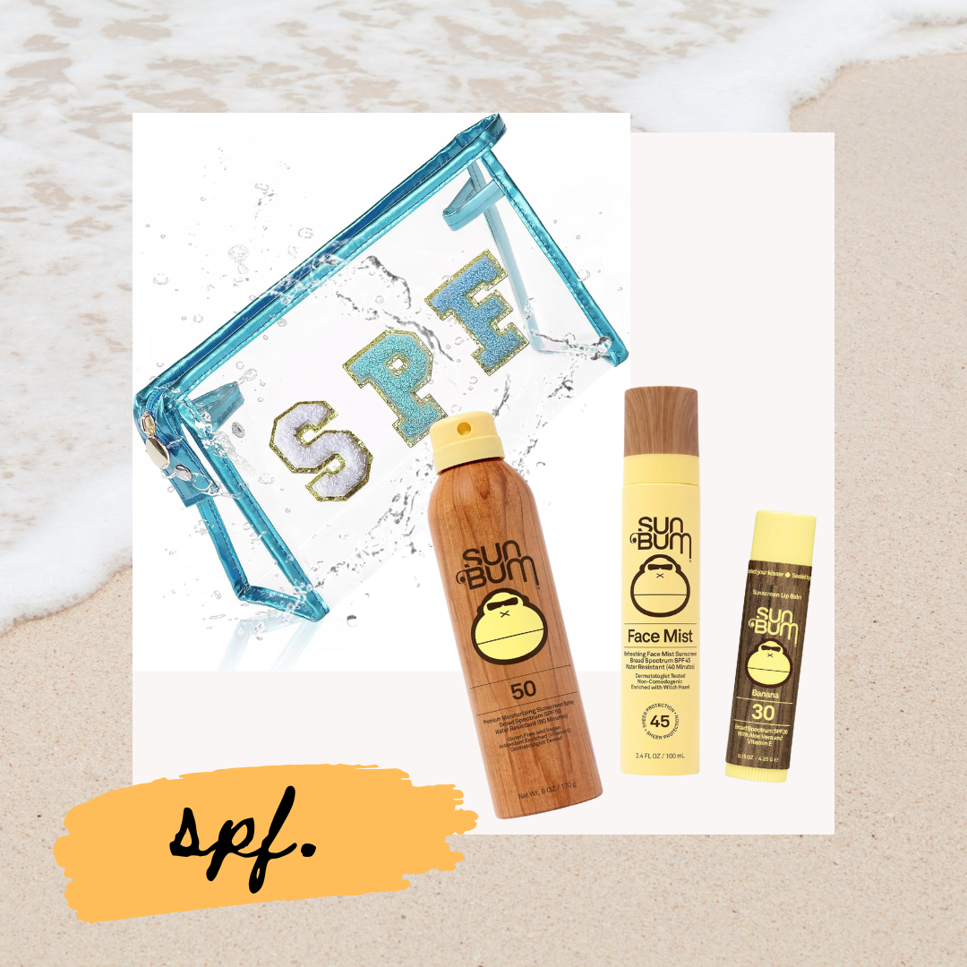 SPF Bundle: Toiletry bag, sunscreen (body), face sunscreen, lip balm 