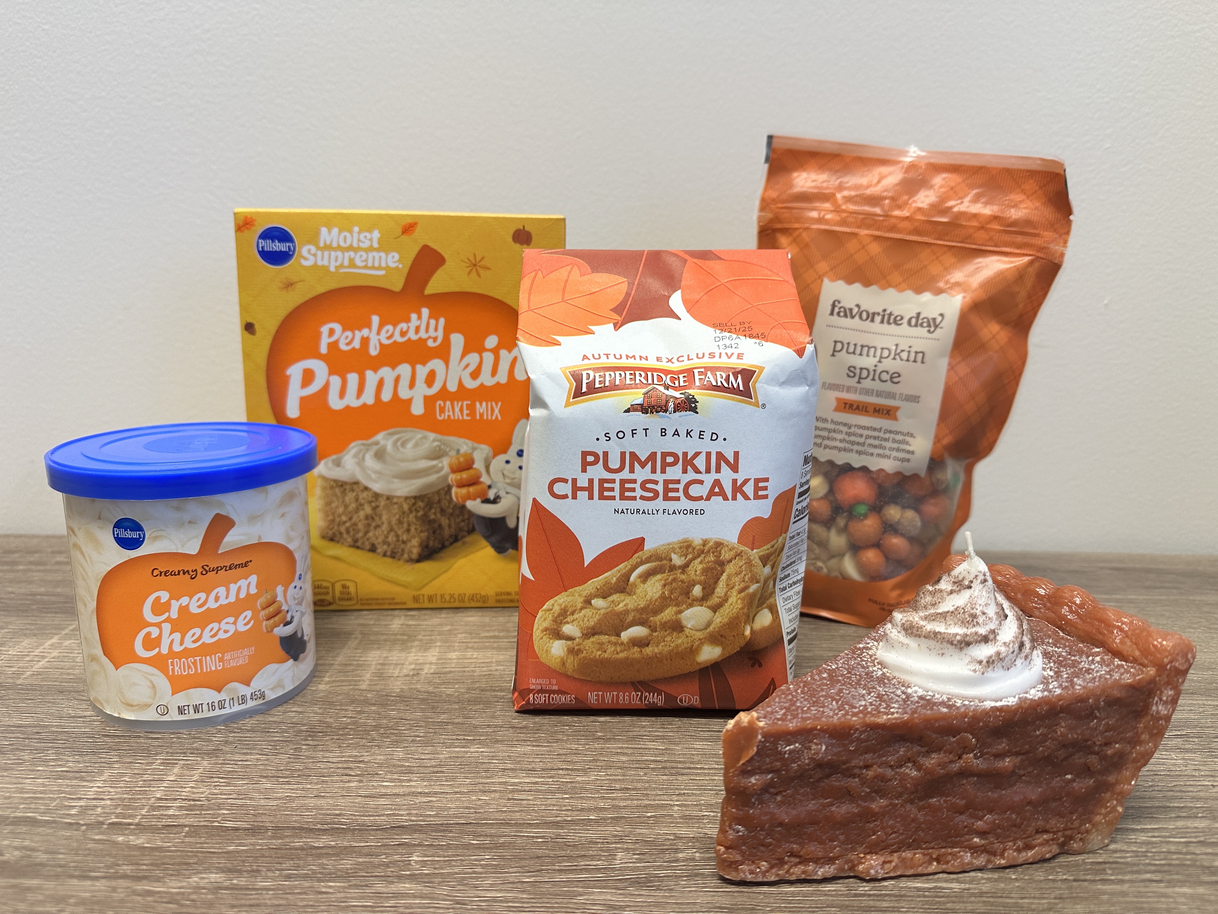 Pumpkin Spice and All Things Nice: pumpkin cake with frosting, pumpkin cheesecake cookies, pumpkin spice snack mix, pumpkin pie candle