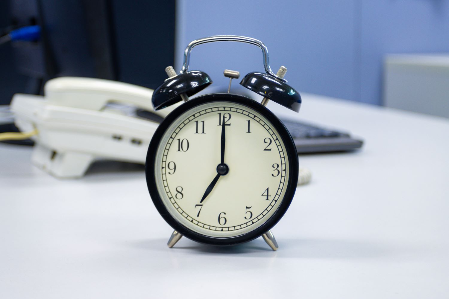 Alarm clock showing 7 a.m.