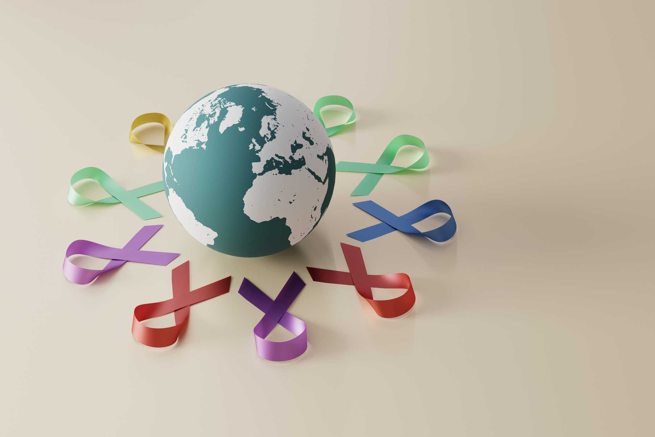 World Cancer Day globe and ribbons