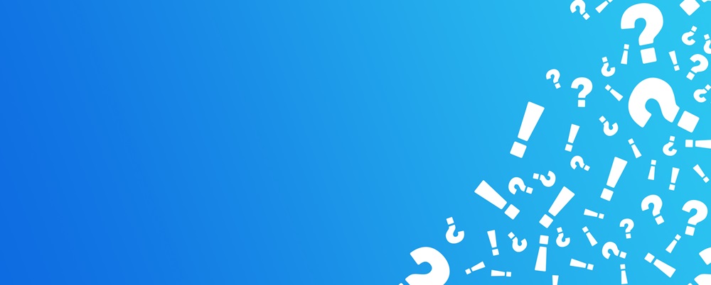 question marks and exclamation points on blue background