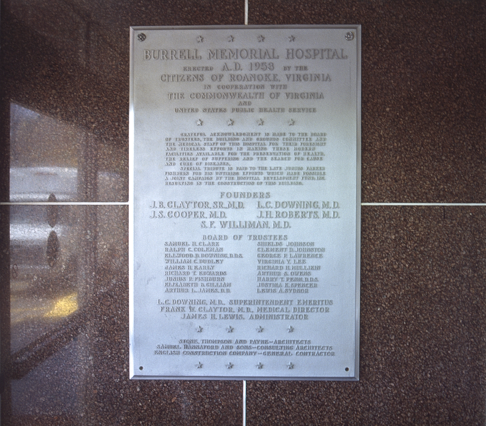 Burrell Memorial Hospital plaque