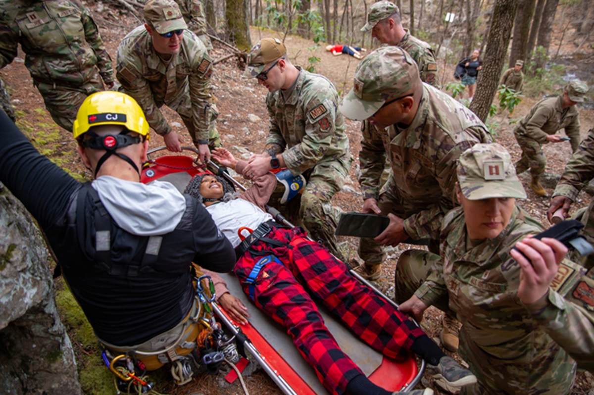 A patient receives care after a mid-face rescue simulation.