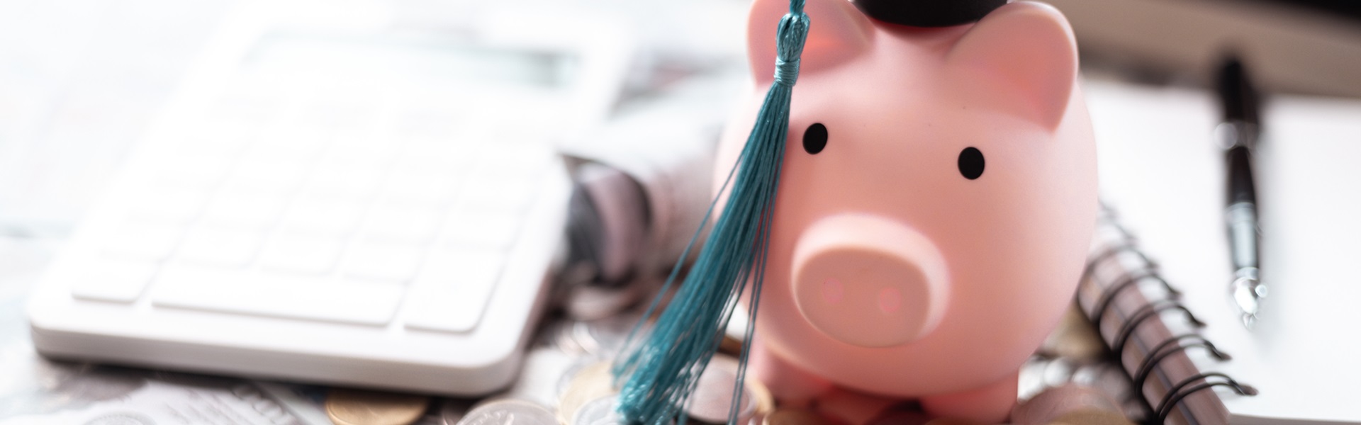 piggy bank wearing graduation cap