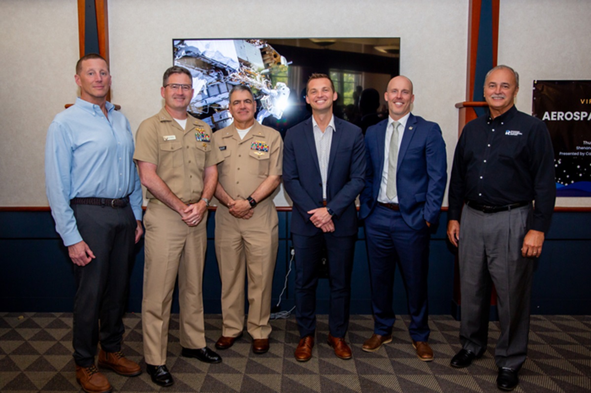 Speakers from the VTC Aerospace Medicine Summit, from left, Col. Greg Stiller, MD; Capt. Brendan Byrne, MD; Cmdr. Matthew Doubrava, MD; Nick Tsipis, MD; Craig Kutz, MD, PhD; and Mike Stewart. Not pictured: Sarah Henrickson Parker, PhD.