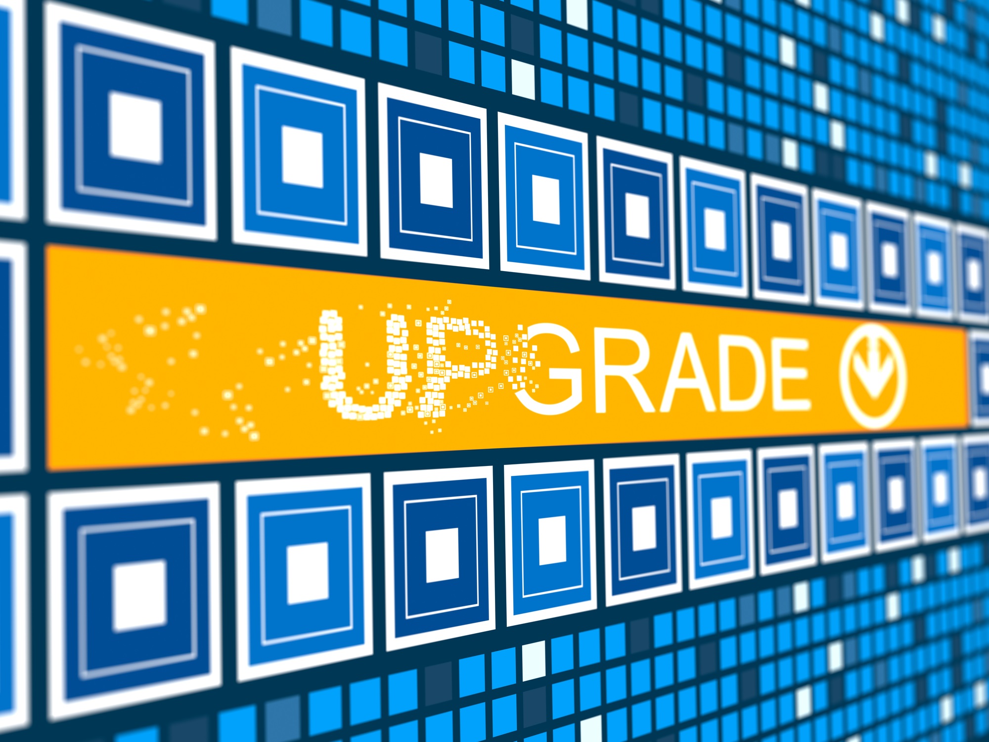the word upgrade on a background with colored squares