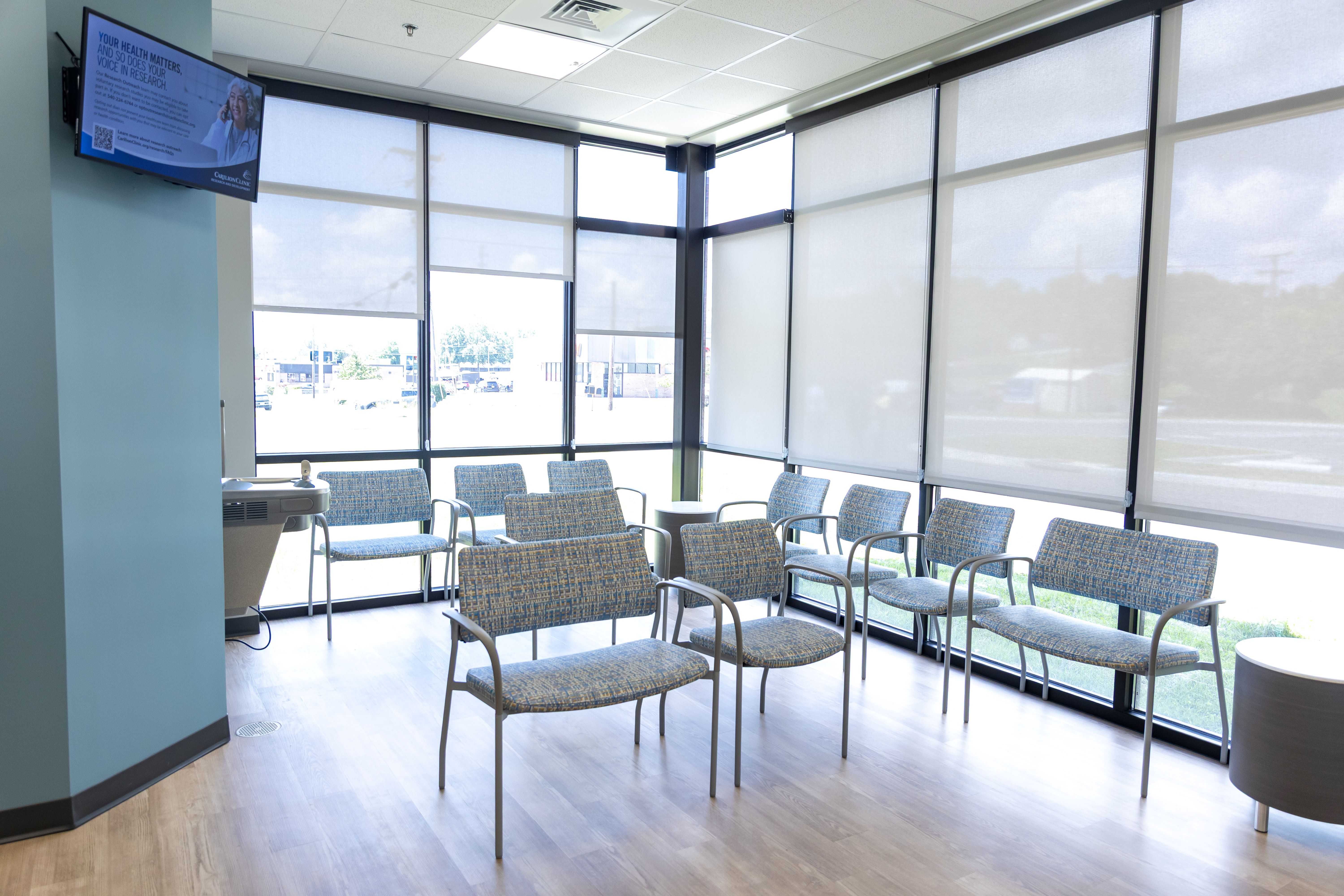 Waiting area for patients next to check-in area.