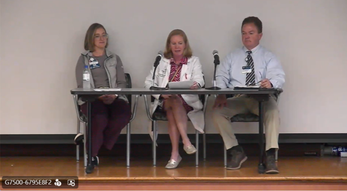 Panelists l to r: Brittany Hendricks, RN; Karen Kuehl, MD; and Captain Mark Gilbert, Carilion Police & Security Services, at "The Weight We Carry" Schwartz Center Rounds held in July.