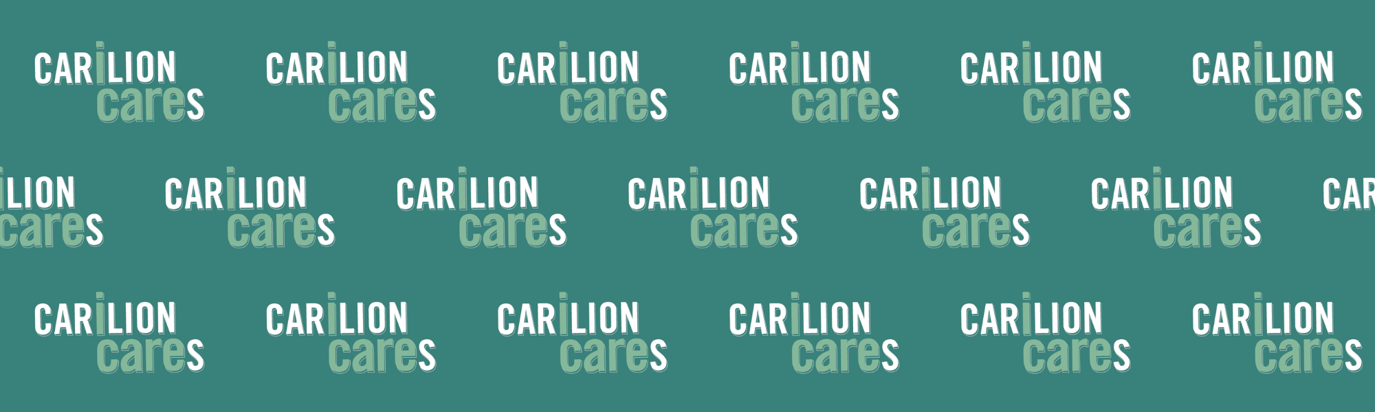 Teal background featuring a repeating pattern of the Carilion Cares logo in white and light green.
