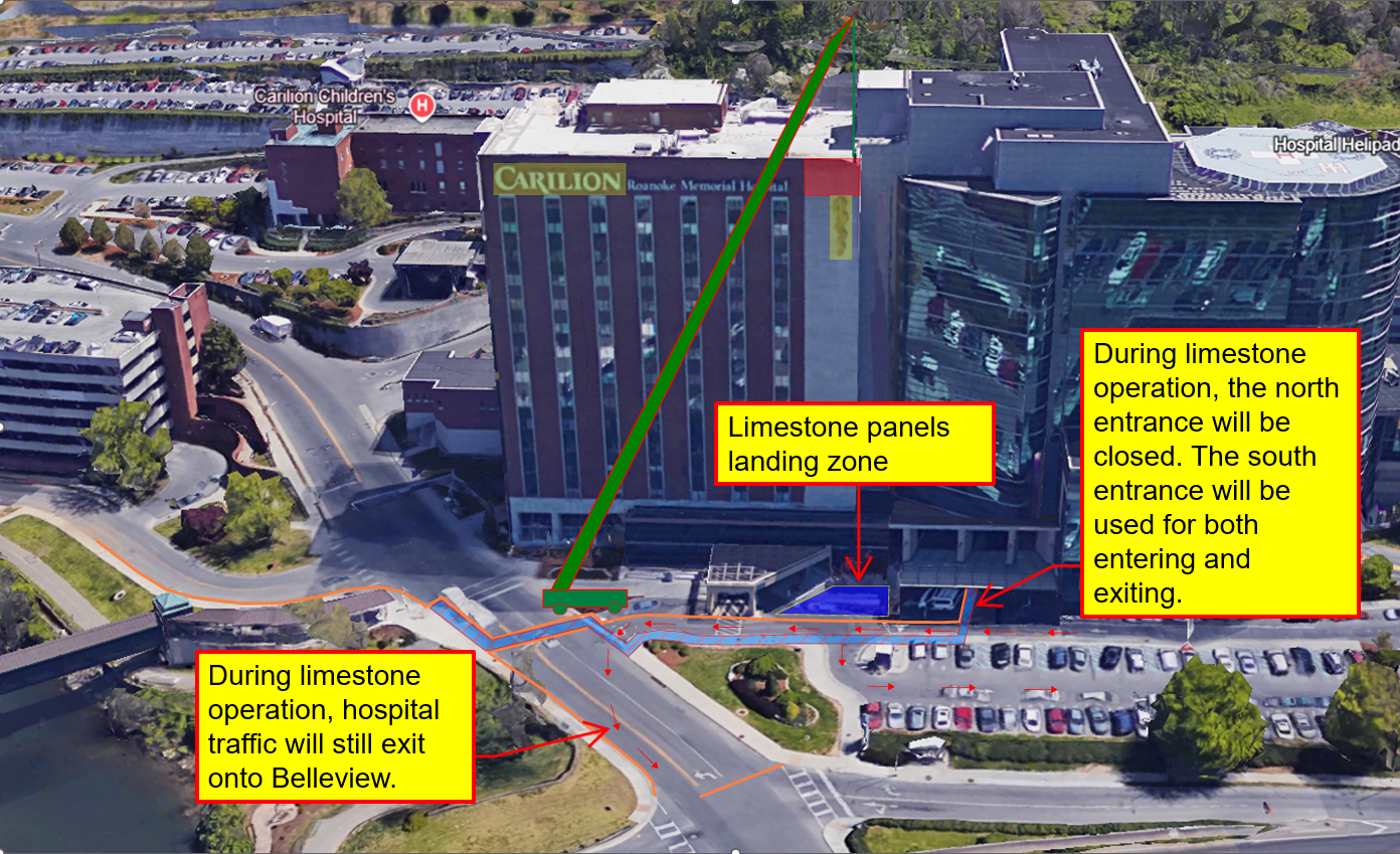 The map above shows plans for pedestrian routes during limestone repair work.