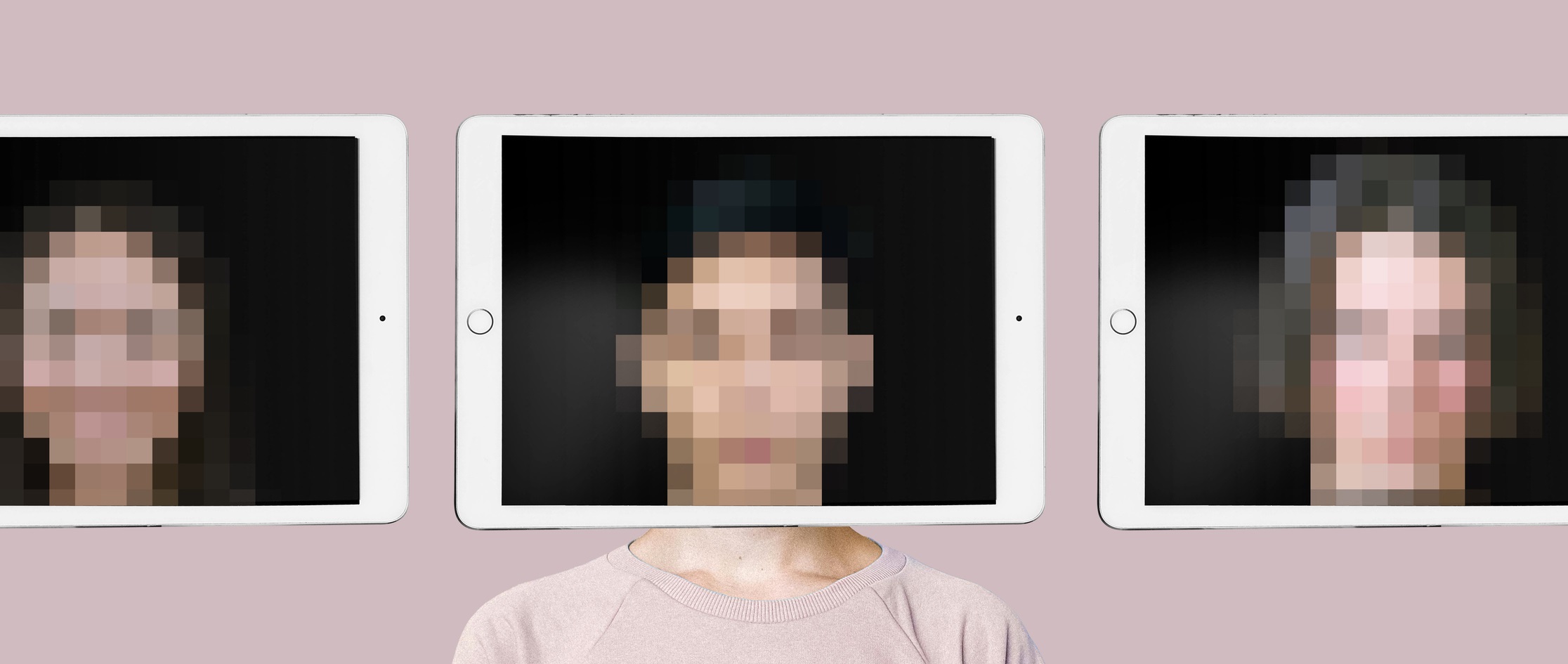 pixellated faces on an ipad