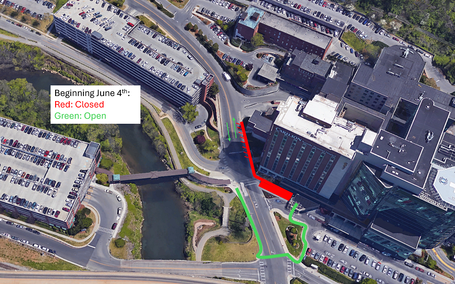 sidewalk and crosswalk closure at CRMH