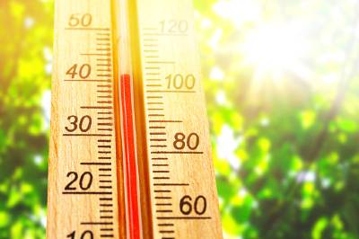 Thermometer in sunlight, reading a high temperature