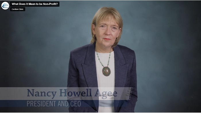 Screen shot of the video message from Nancy Howell Agee
