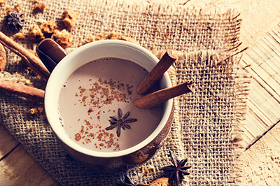 A mug of chai hot chocolate. 