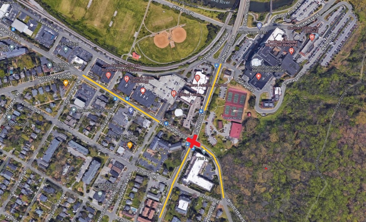 overhead map of McClanahan and S. Jefferson intersection