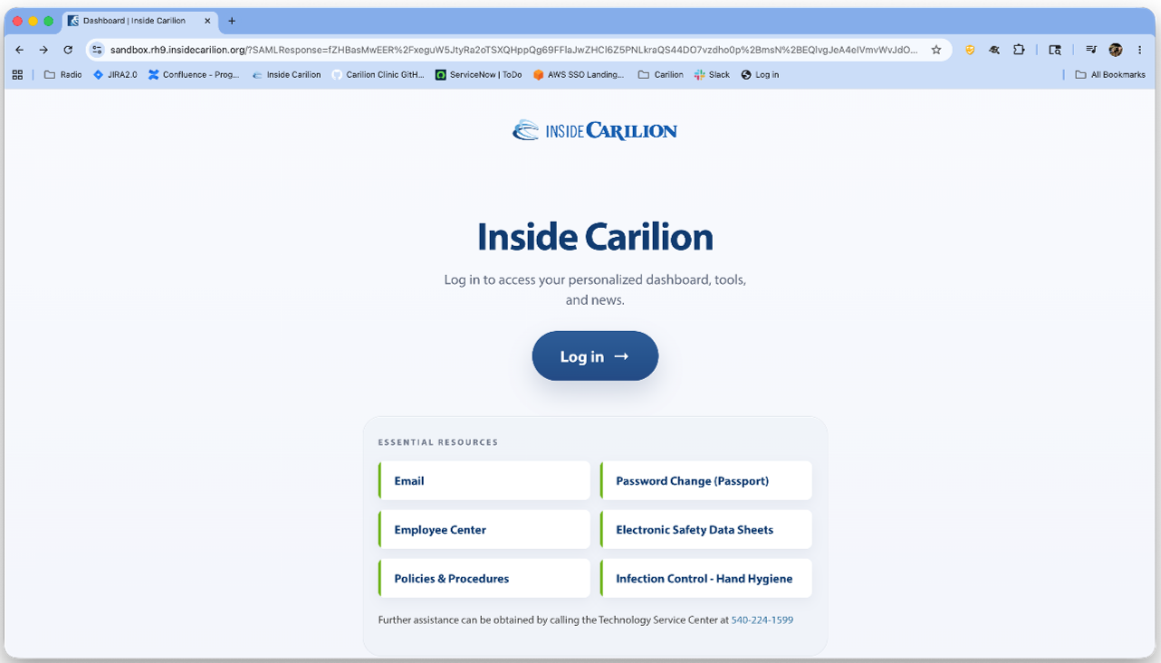new log-in screen for Inside Carilion