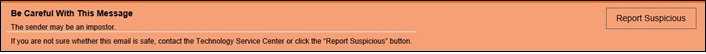 The orange banner displays a warning message notifying you that the sender may be an imposter.