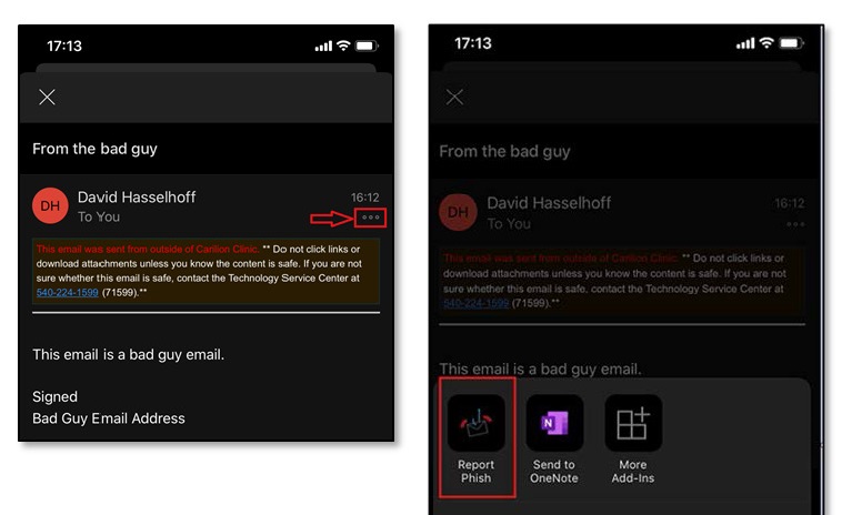 picture of reporting a phish using a mobile device
