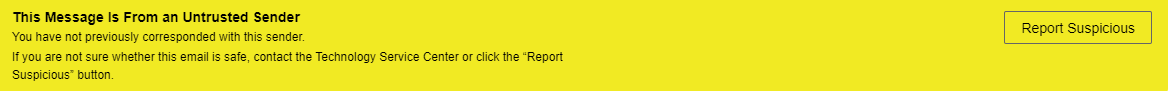 screenshot of the Report Suspicious banner as it appears above messages from untrusted senders