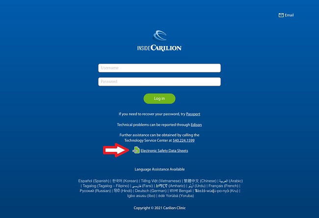SDS icon on Inside Carilion log-on page