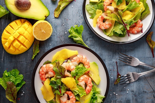 stock image of shrimp avocado mango salad