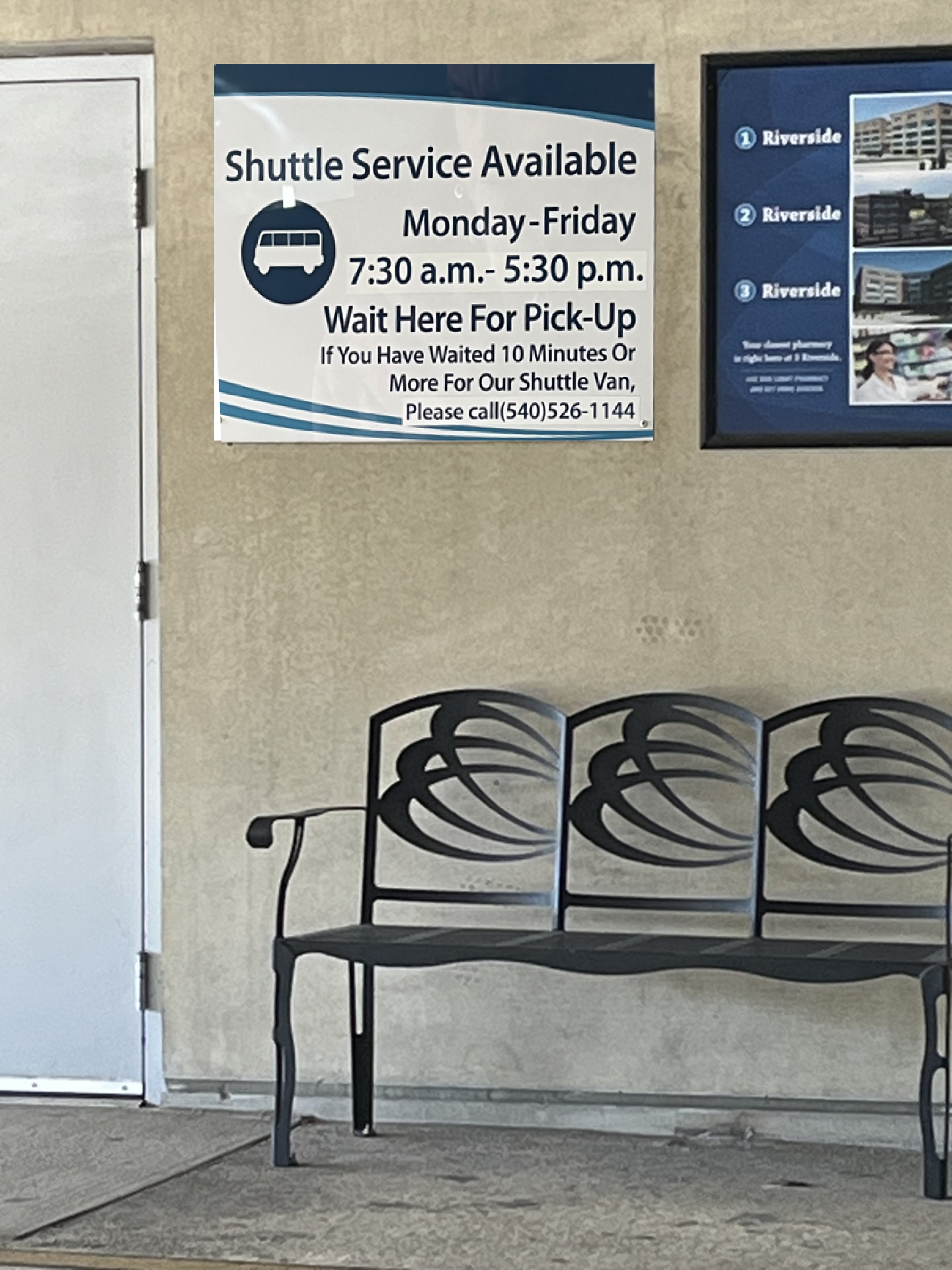 shuttle sign in the Riverside garage