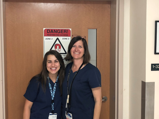 Dayna and Sharon at the entrance to mobile MRI