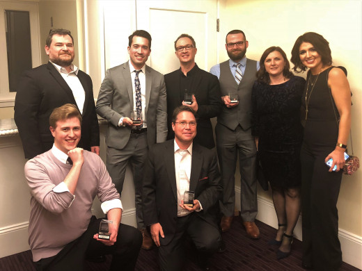 Top, L to R: John Griessmayer, Jared Ladia, Dave Porter, Nicholas Buehring, Angie Martz, Stephanie Stafford. Kneeling, L to R: Josh Laukaitis, Mike Dame.