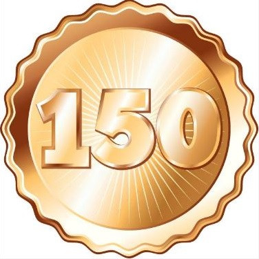 gold seal indicating award with 150 in center
