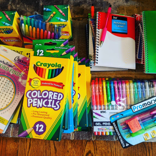 Colored pencils, crayons, pens for SARA